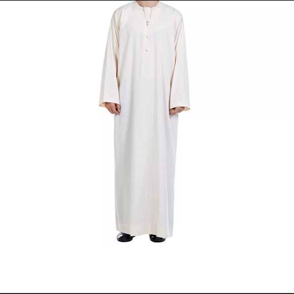 Men Jilbab Jalabiya Djellaba Kaftan WHITE COTTON Muslim thobe men long robe - Picture 4 of 11